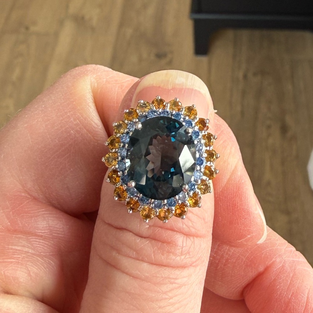London Blue Topaz and Citrine Sterling Silver 925 Cocktail Ring